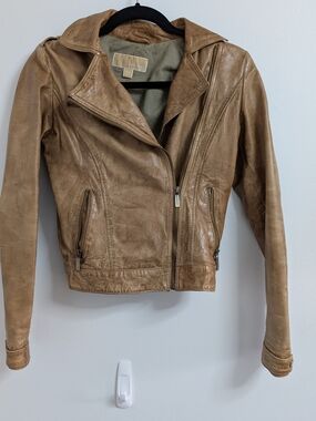 Michael Kors Brown Leather Moto Jacket
